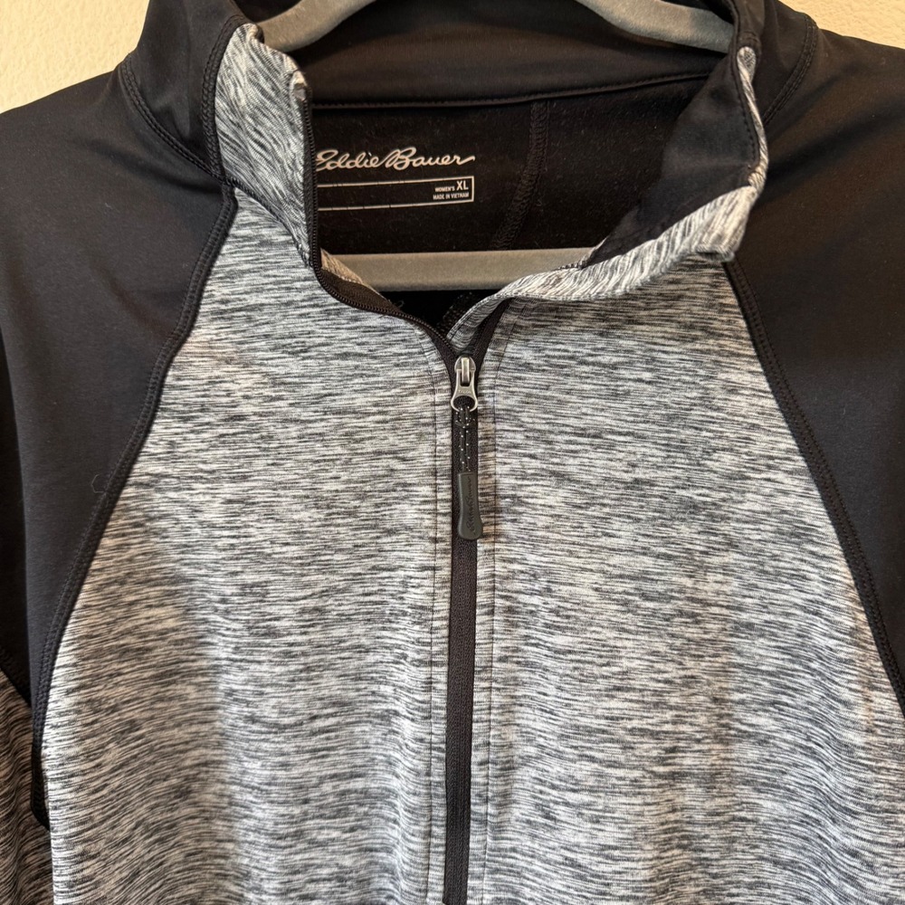Eddie Bauer Womens XL Gray Black Space Dye Quarter Zip‎ Performance Pullover Top - Picture 4 of 10